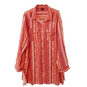 New Directions curvy Tunic Plus size 2X‎ Orange 100% Rayon Roll Tab Sleeve